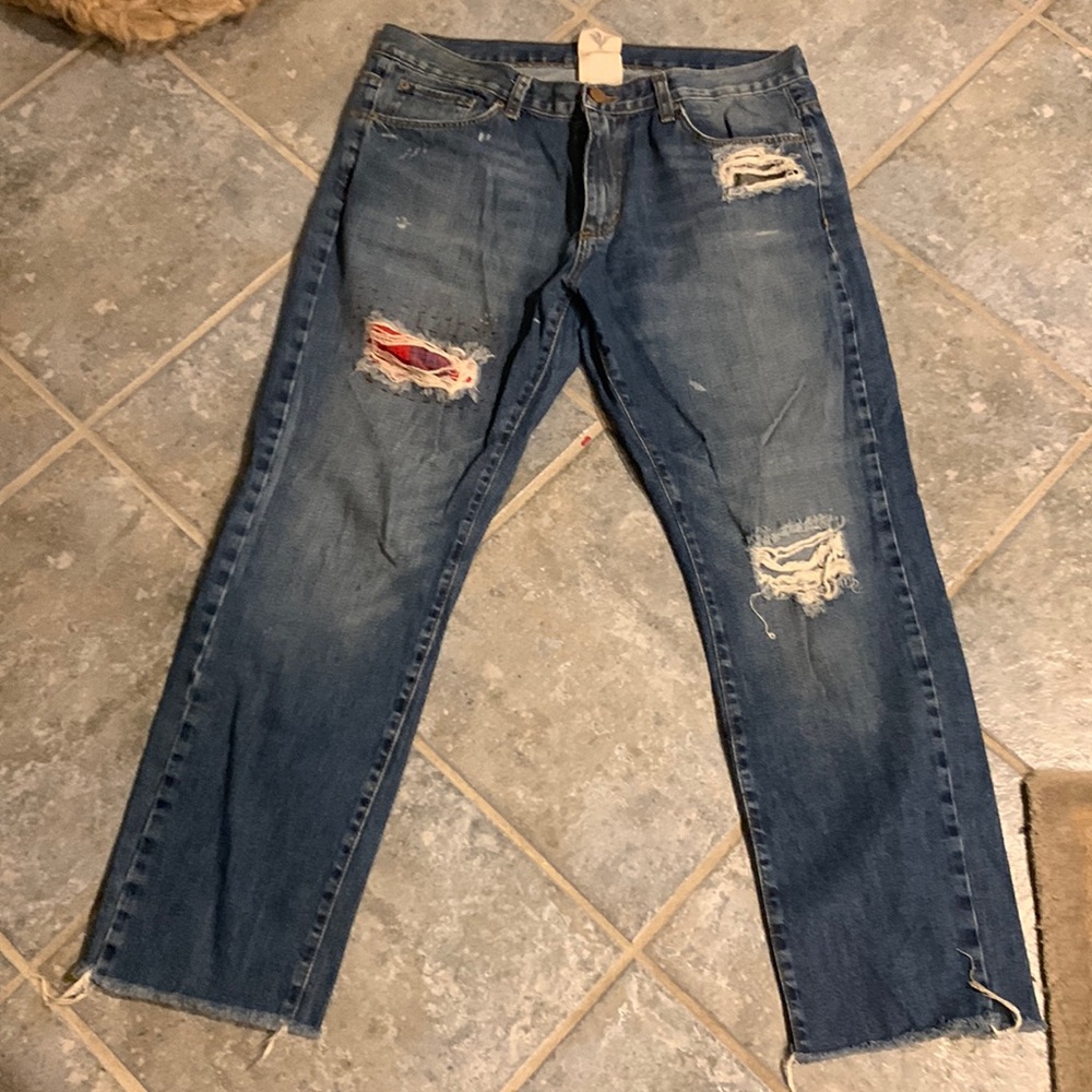 One of a kind cropped distressed jean size 36